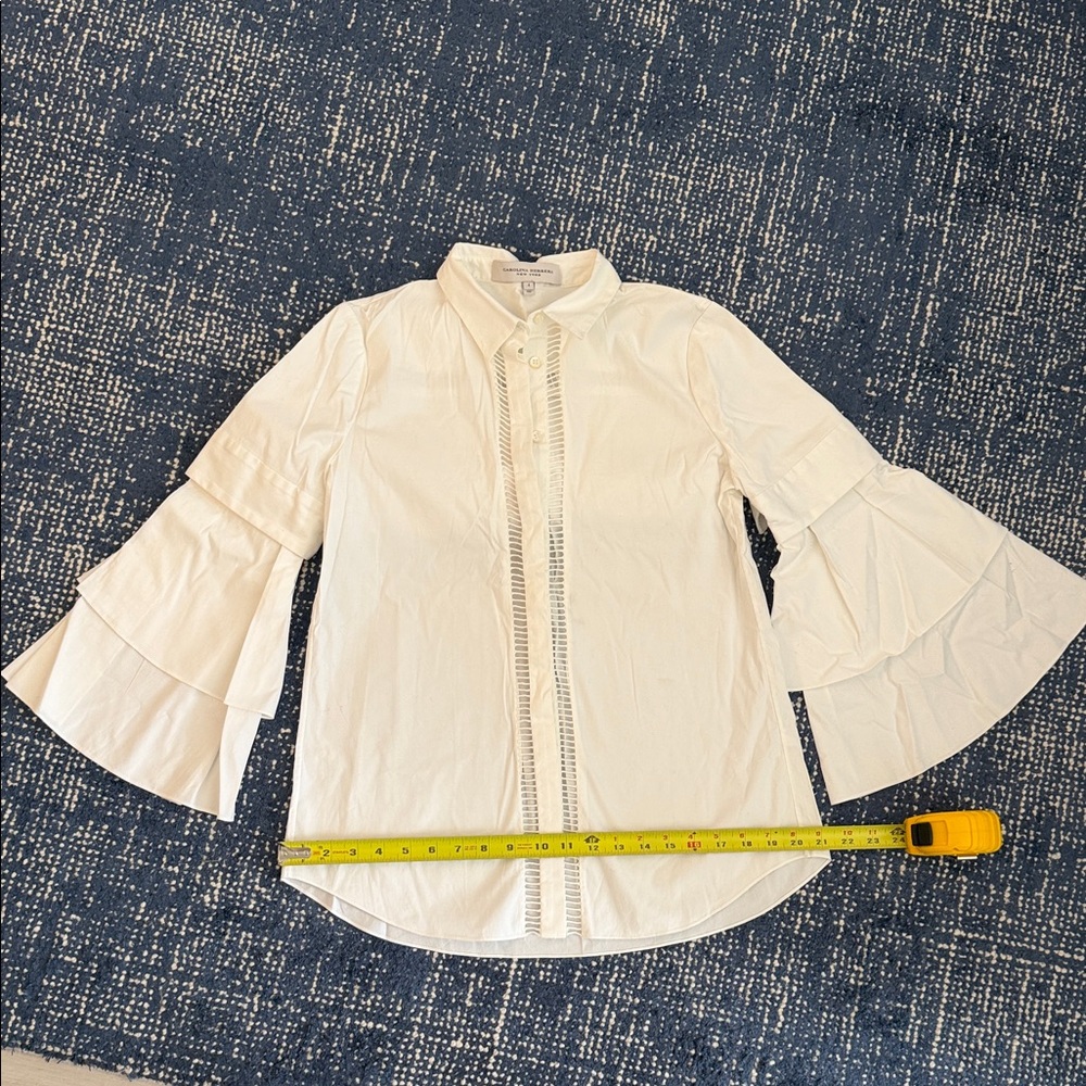 Carolina Herrera White Button-Down Shirt with Tiered Bell Sleeves
